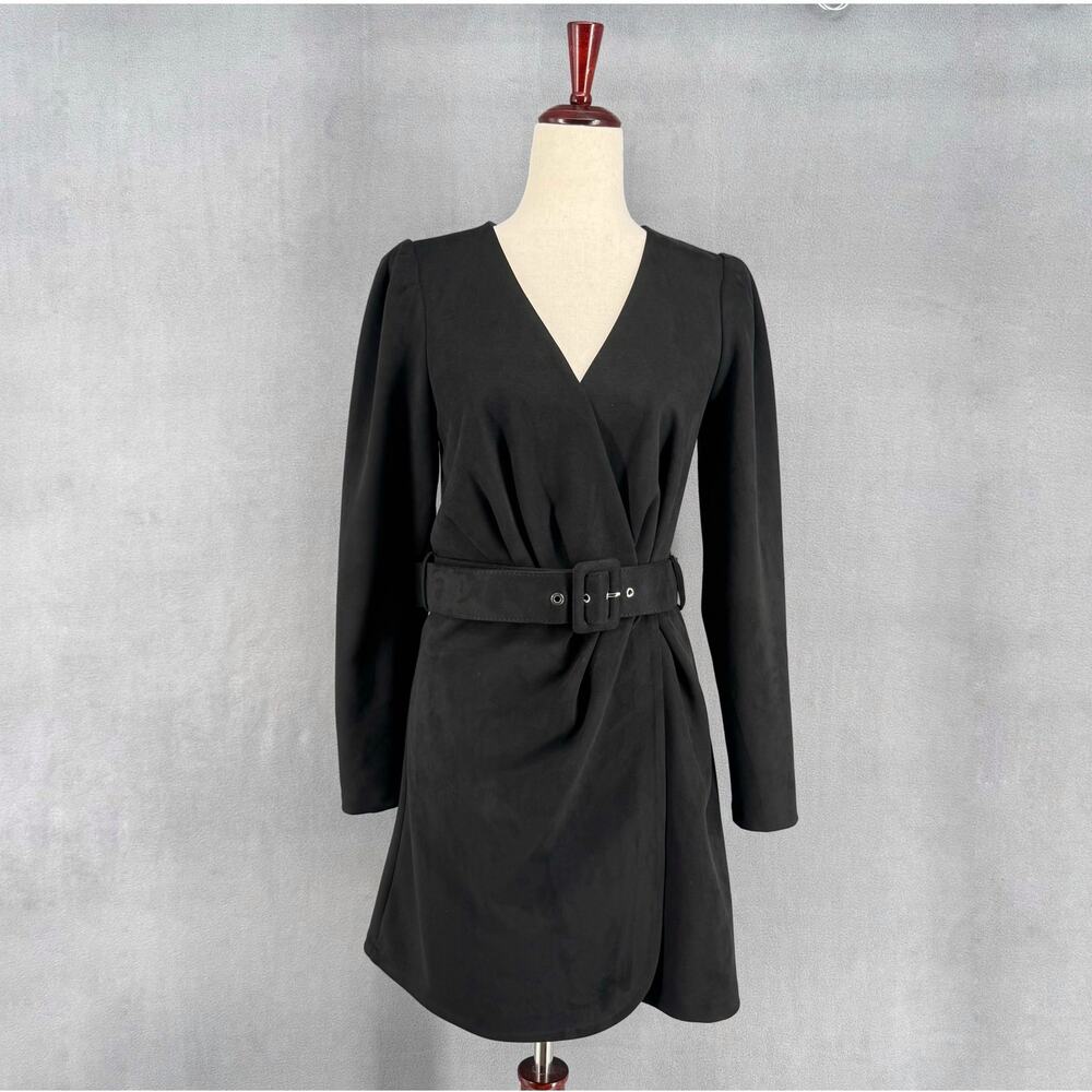 Jason WU Belted Faux Suede Long Sleeve‎ Wrap Dress Small Little Black Dress